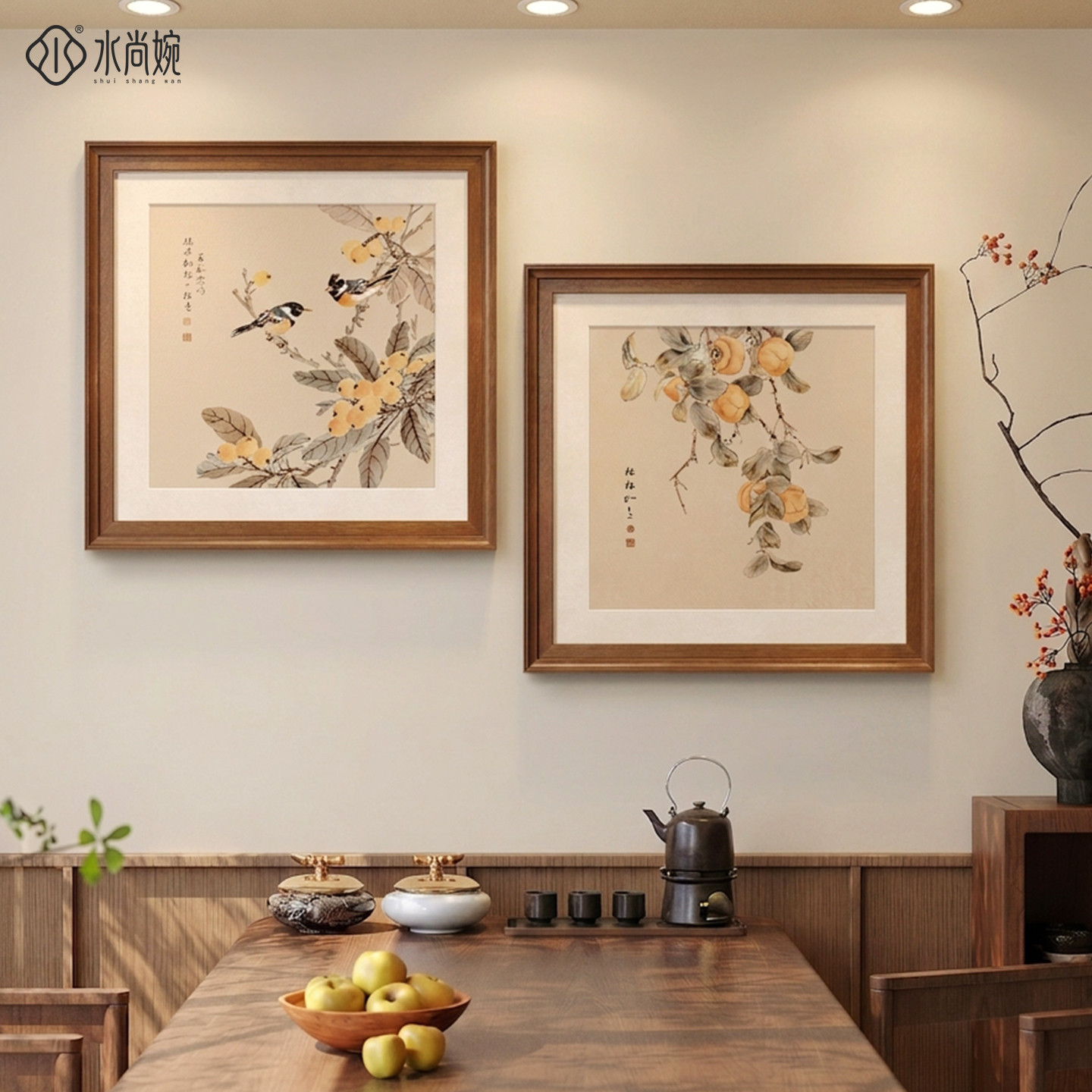 【新中式风】枇杷山鸟图餐厅挂画图片