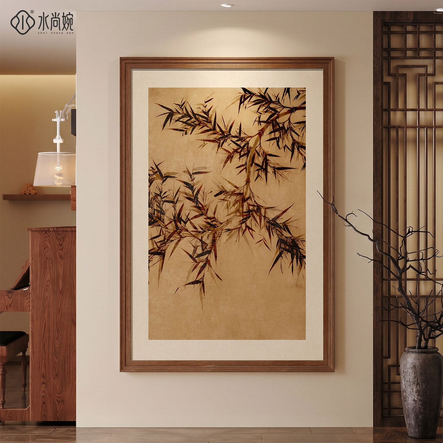竹子挂画新中式入户玄关装饰画宋代美学走廊过道挂画客厅背景墙画