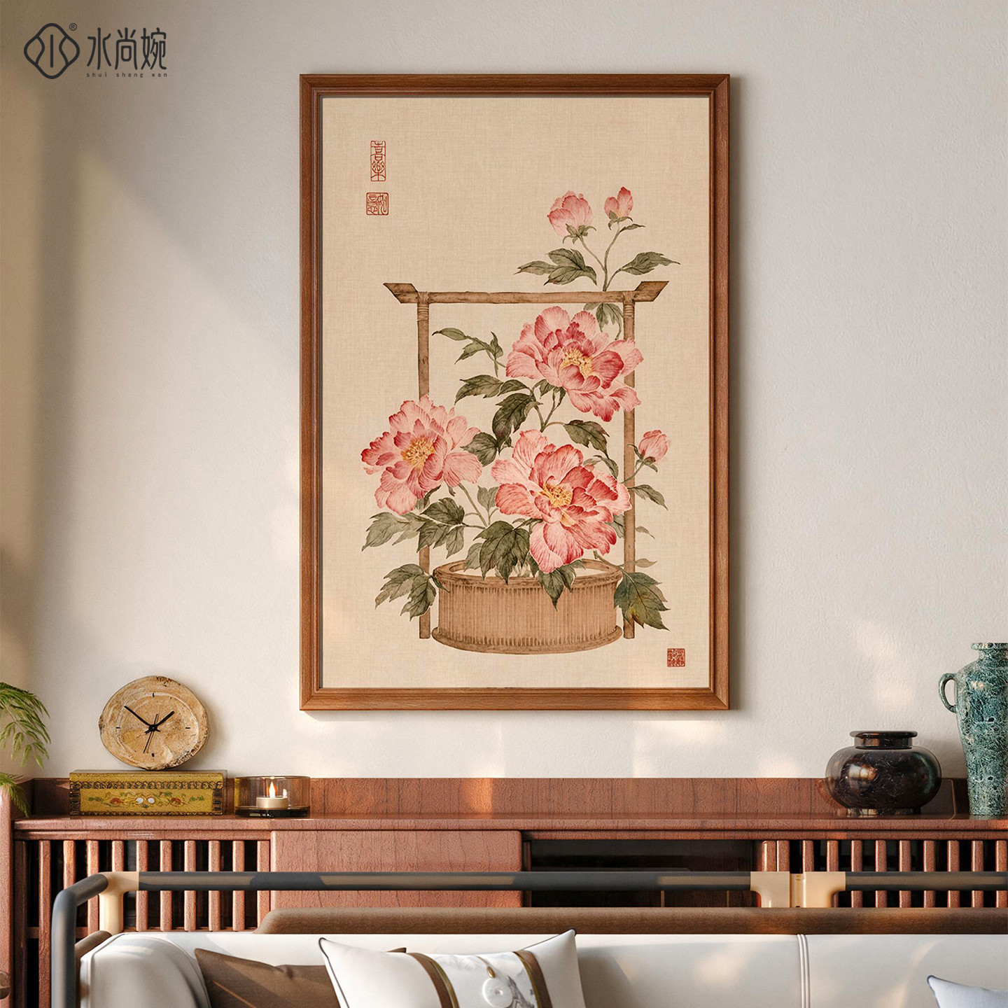 新中式花卉客厅背景墙挂画