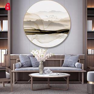 见山字画入户圆形装饰画水墨画玄关挂画禅意画书房茶室壁画国画