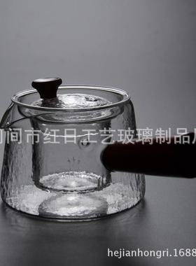 木把锤目纹耐热玻璃壶侧把煮茶壶泡茶壶花茶壶耐高温泡茶器侧把壶