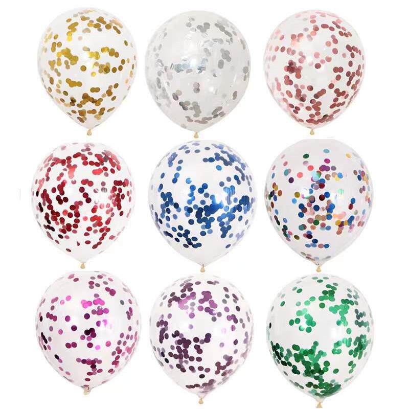 12寸透明纸屑亮片气球 彩色铝箔亮片气球 节日派对婚房布置装饰