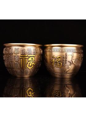 黄铜缸摆件铜缸百福祝寿摆件铜水缸摆件富贵吉祥缸铜聚宝盆缸摆件
