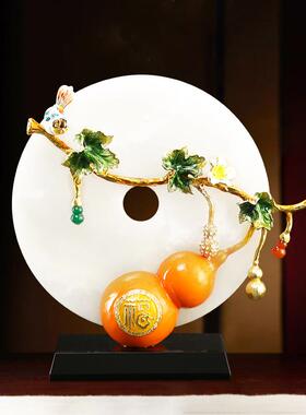 新中式摆件天然玉石福禄平安扣大尺寸玄关办公室桌面摆件乔迁礼品