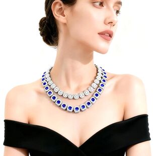 方形法式古巴搭蓝宝石轻奢风项链合金方糖项链冰糖锁骨项链穿男女