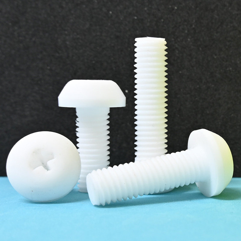 PTFE圆头十字盘头绝缘螺丝耐强酸碱铁氟龙螺钉M3M4M5M6-M10
