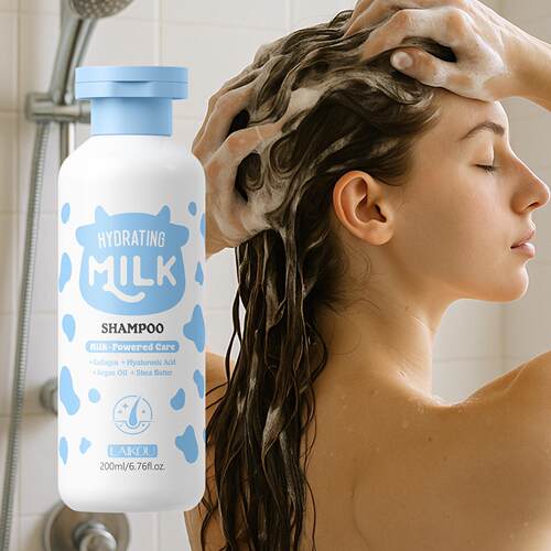 LAIKOU牛奶保湿洗发水200ml清洁柔顺全英文外贸Shampoo