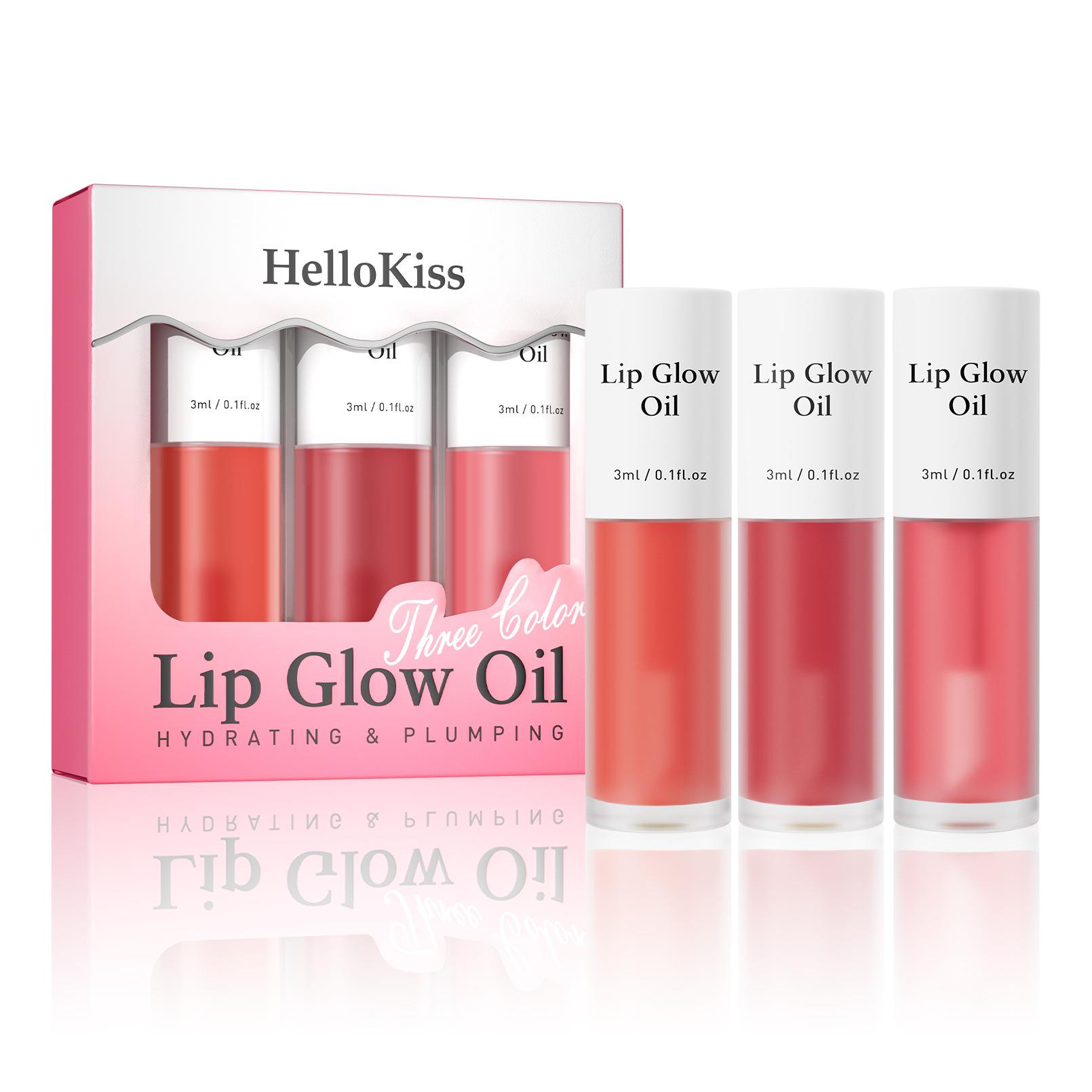 亚马逊TK爆款Hellokiss水果唇彩油3支套装滋润保湿修护打底润唇油