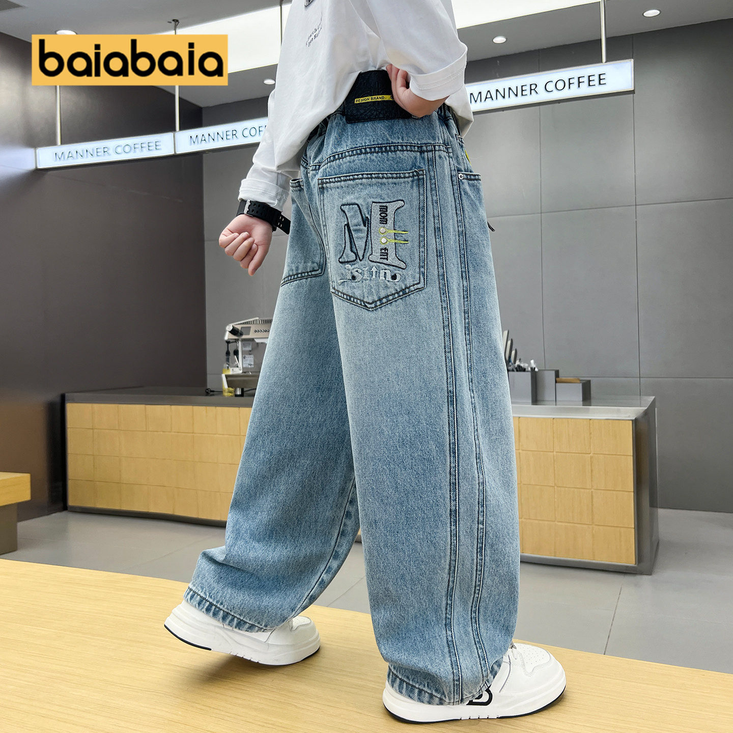 儿童裤子春秋新款男童牛仔裤春季直筒休闲童装长裤宽松软帅气男孩