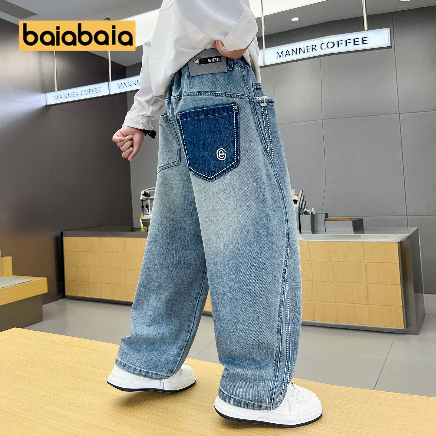 儿童牛仔裤春秋新款男童裤子薄潮中大童长裤韩版痞帅直筒宽松春季