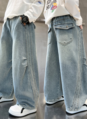 儿童牛仔裤春秋新款男童裤子大童长裤休闲直筒男孩初中生软春季薄