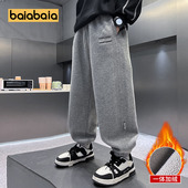 男童加绒裤 休闲男孩一体绒羊羔绒 黑色灰色儿童大童童装 子冬季 卫裤