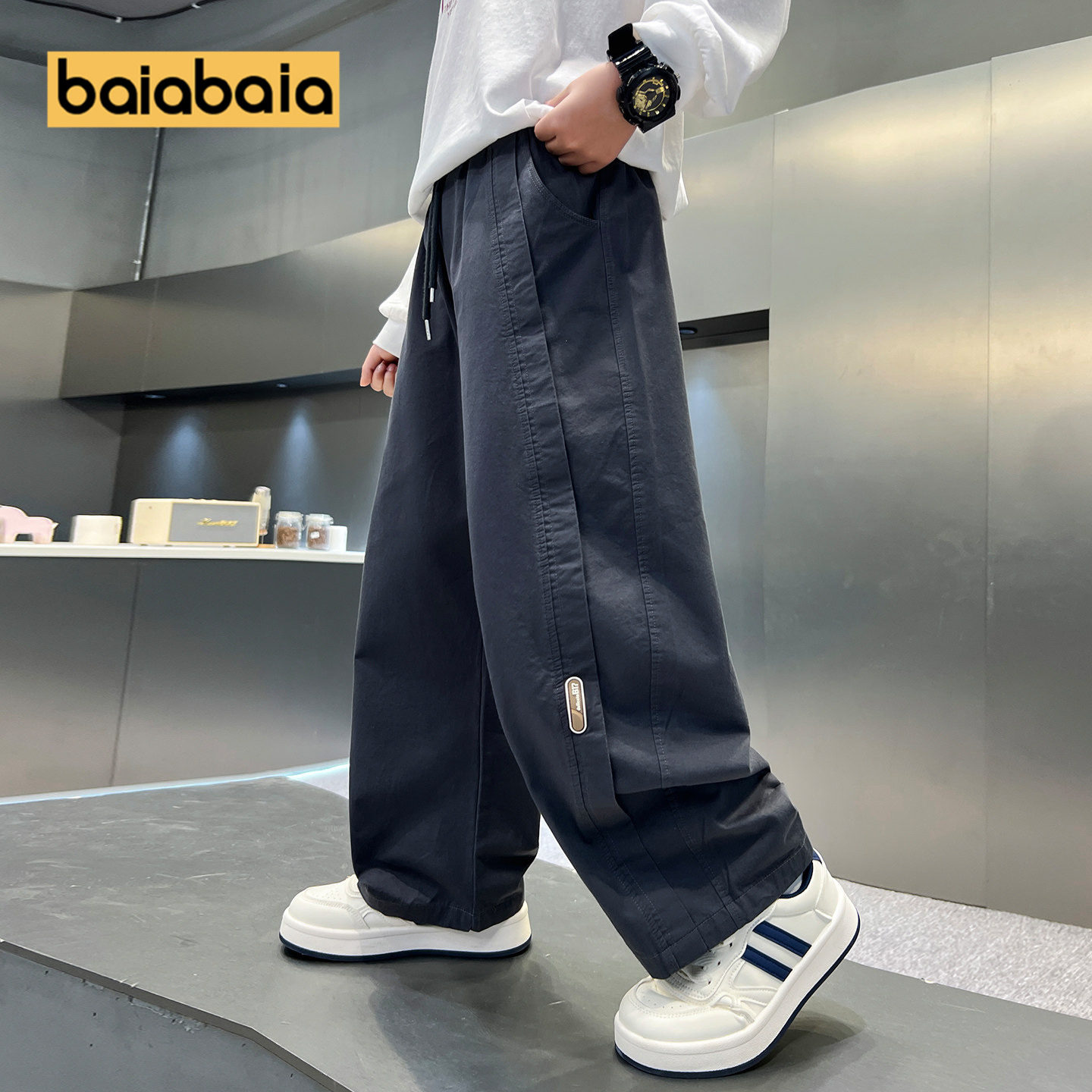 儿童裤子春秋新款男童休闲长裤男孩中大童童装宽松直筒春季深灰色