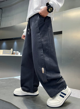 儿童裤子春秋新款男童休闲长裤男孩中大童童装宽松直筒春季深灰色