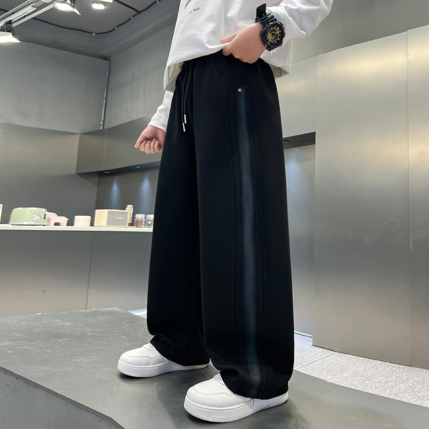 儿童裤子春秋新款直筒黑色春季男孩男童运动中大童长裤休闲宽松潮