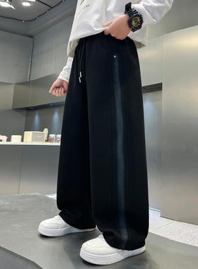 儿童裤子春秋新款直筒黑色春季男孩男童运动中大童长裤休闲宽松潮