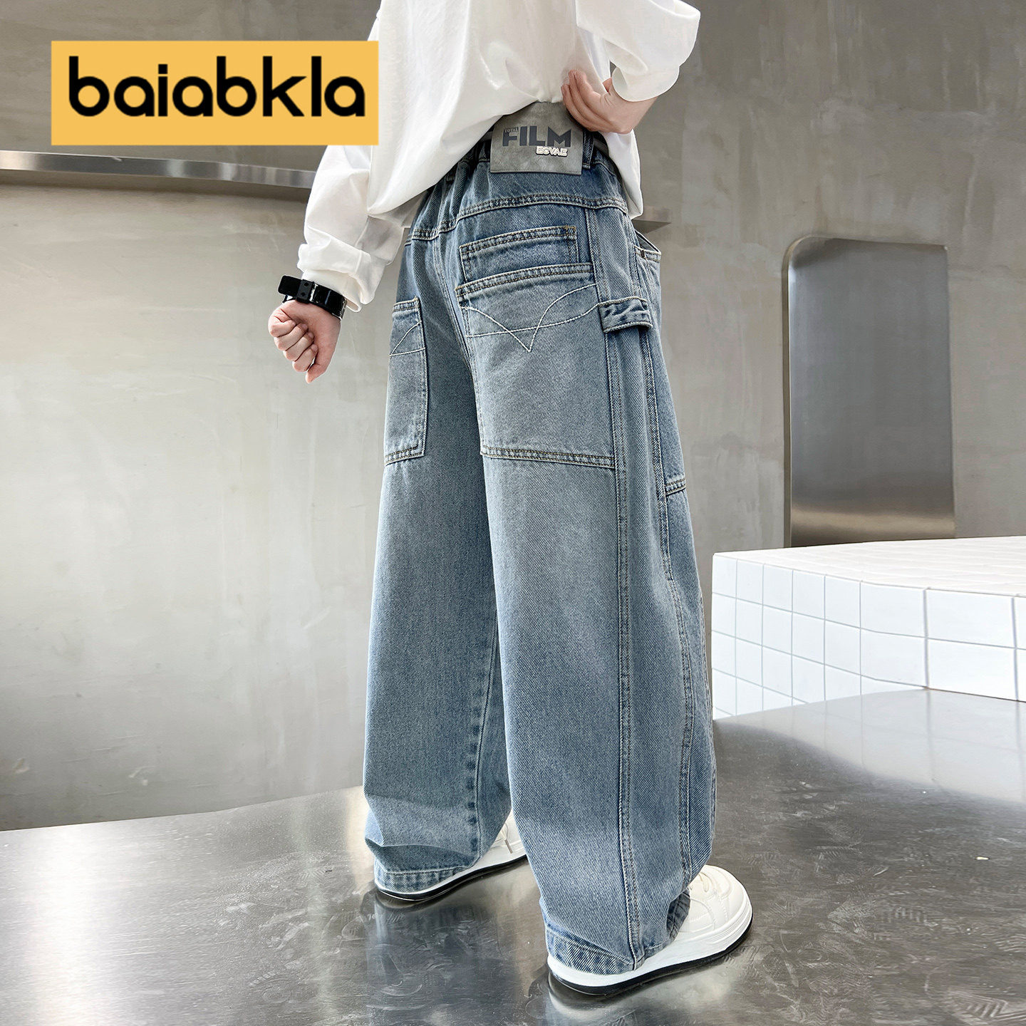 儿童牛仔裤时髦弯刀直筒工装男童裤子中大童春秋新款潮牌休闲春季,童装/婴儿装/亲子装,裤子,淘宝优惠券,粉丝福利购,淘宝优惠卷