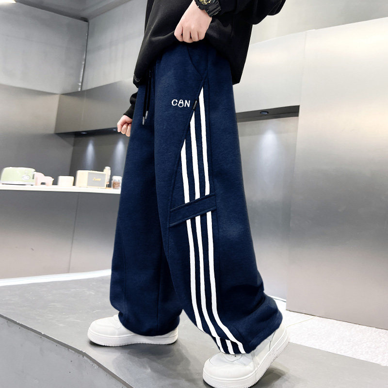 男童运动裤春秋新款直筒儿童裤子中大童脚口抽绳卫裤初中生灰色薄