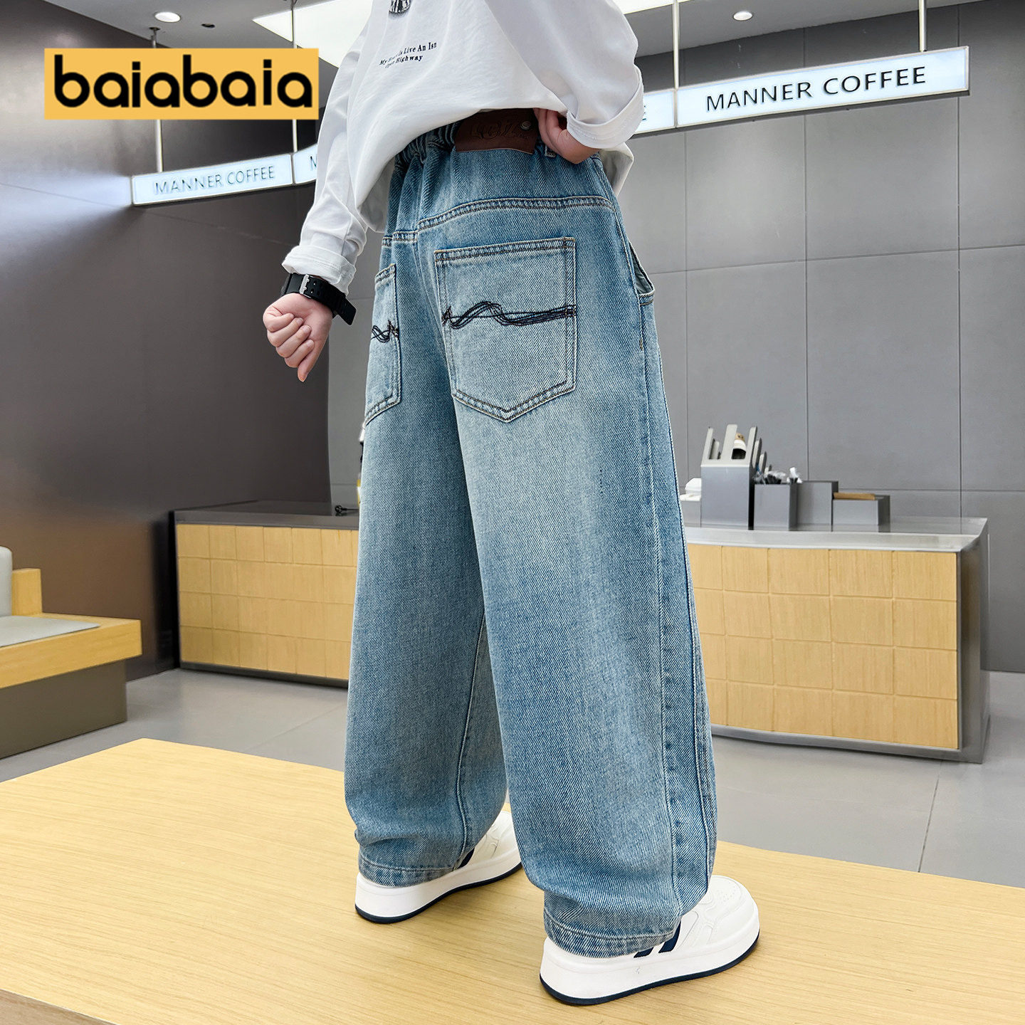 儿童牛仔裤春秋新款宽松男生中大童裤子男童直筒长裤春季软12岁10