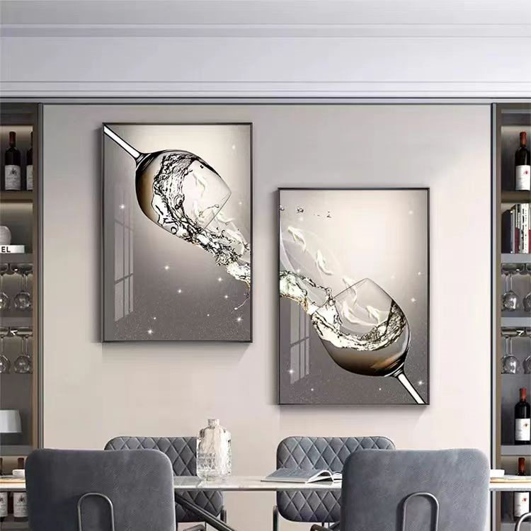 现代简约餐厅装饰画饭厅餐桌背景墙壁画高档过道双联挂画九鱼酒杯,家居饰品,现代装饰画,淘宝优惠券,粉丝福利购,淘宝优惠卷