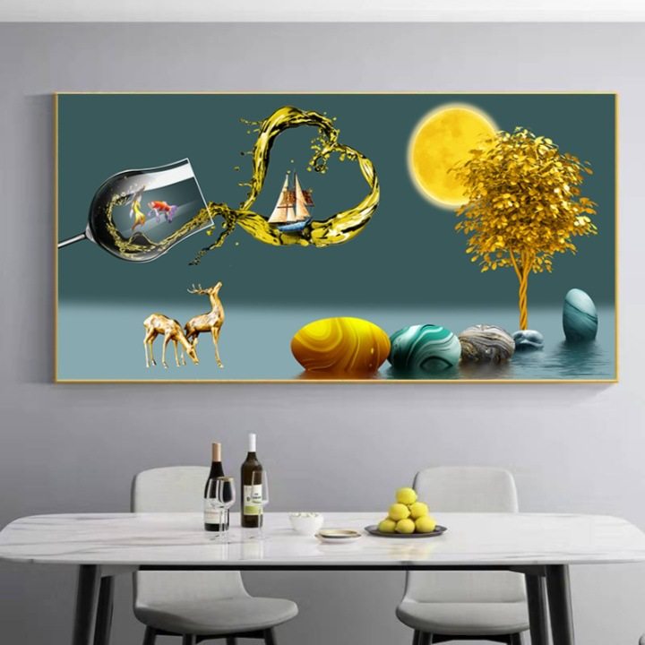 餐厅酒杯横幅餐桌墙上面壁画九鱼图餐厅装饰画饭厅新中式歺厅挂画,家居饰品,现代装饰画,淘宝优惠券,粉丝福利购,淘宝优惠卷