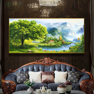 装饰画风景客厅风水招财树壁画新款东墙沙发背景绿水青山挂画简约
