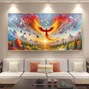 百鸟朝凤客厅装饰画新中式国画沙发背景墙壁画高级感山水床头挂画