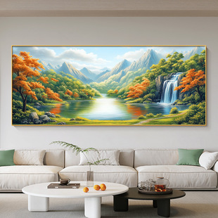 源远流长山水画客厅东墙聚财挂画沙发背景墙装饰画流水生财风景画