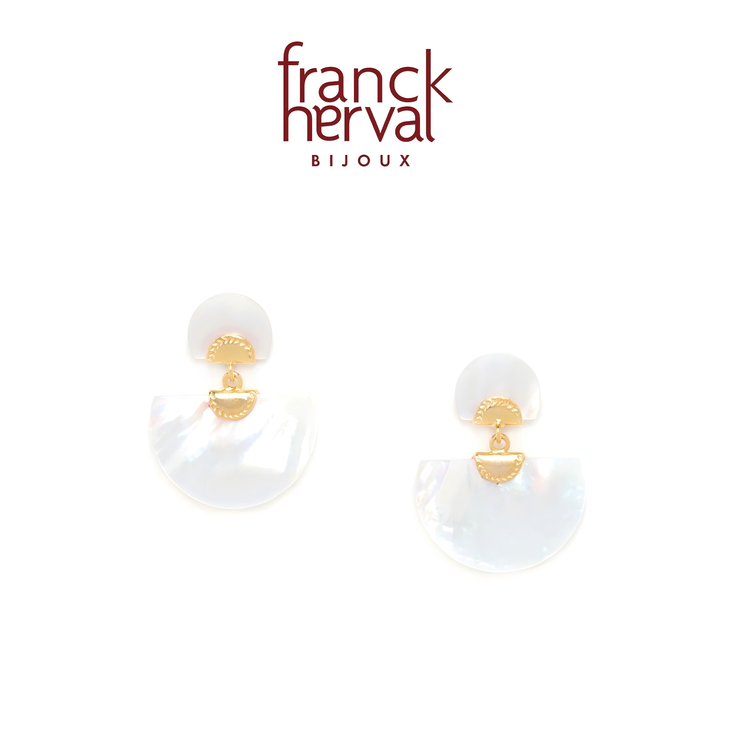 法国品牌Franck Herval蕾娜系列耳钉半圆形法式贝壳色时尚耳饰