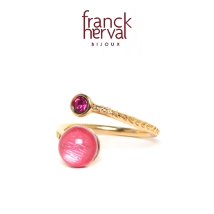 法国品牌Franck Herval蕾娜系列戒指简约圆形粉色开口新潮轻奢女