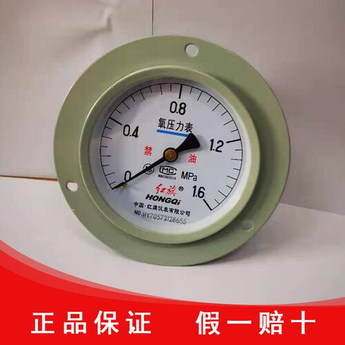 红旗仪表厂家直销YO-100ZT轴向带前边氧气压力表禁油气体管道专用