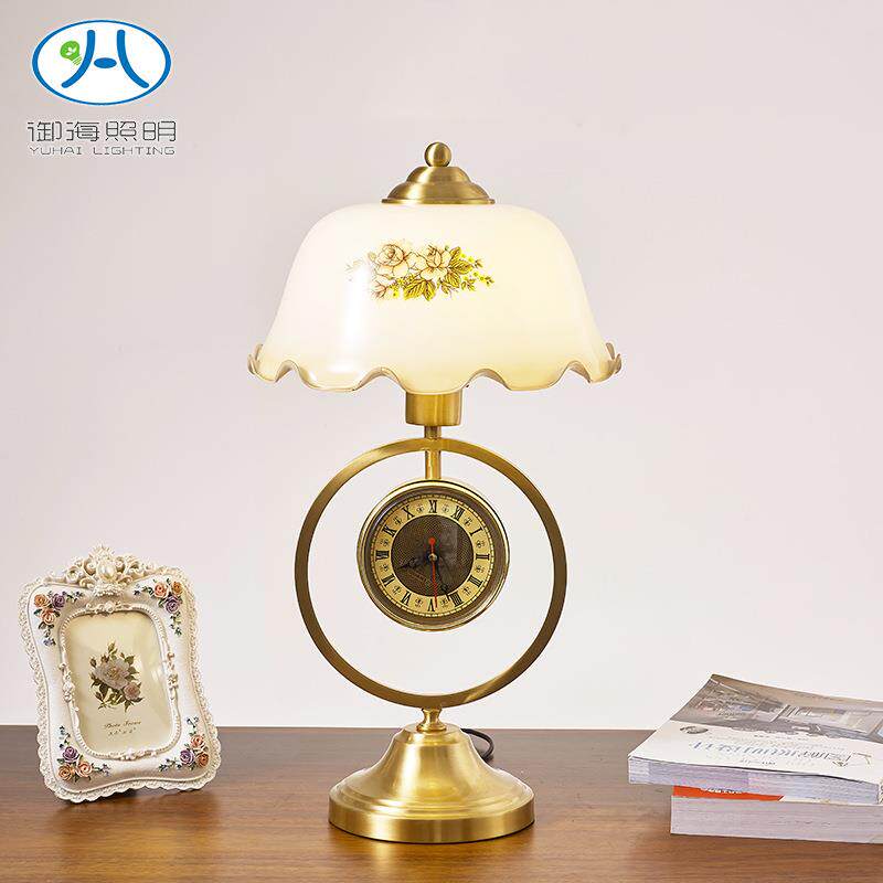 新中式复古怀旧风卧室台灯民国风格书房客厅带钟表装饰床头柜灯