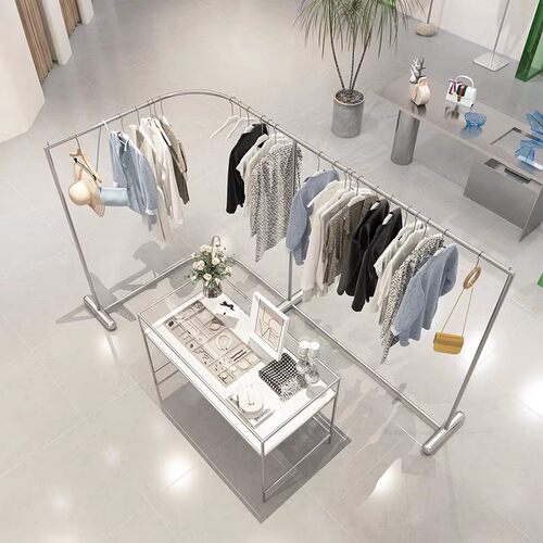 女装店中岛拐角货架陈列架服装店展示架不锈钢落地架服装展示道具