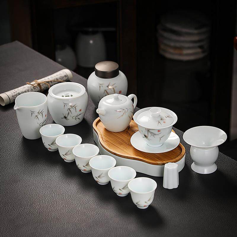 陶瓷茶具套装12件套创意高档白瓷家用礼品茶具建水茶叶罐功夫茶具