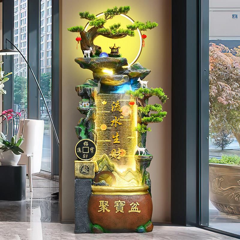 大型落地招财聚宝盆客厅假山流水喷泉摆件玄关阳台风水轮循环水景