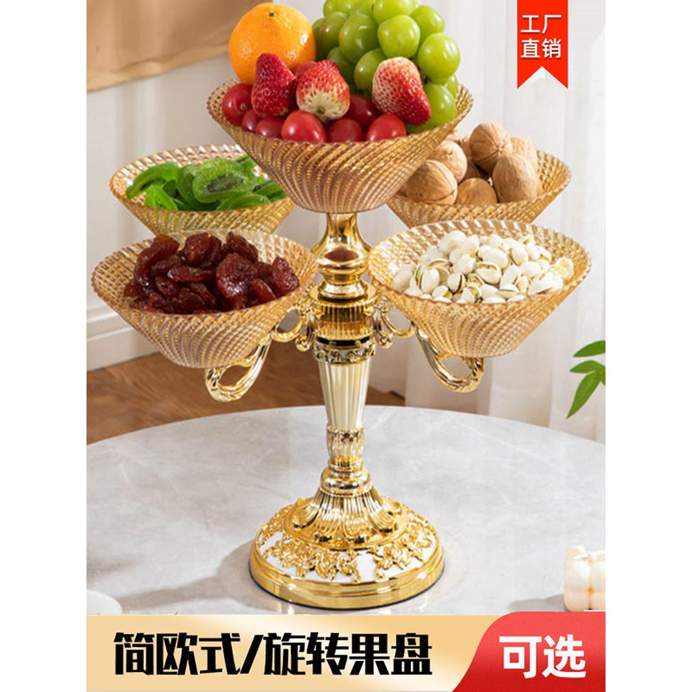 新款家用双层水果盘客厅茶几旋转欧式上档次豪华版干果盘大号