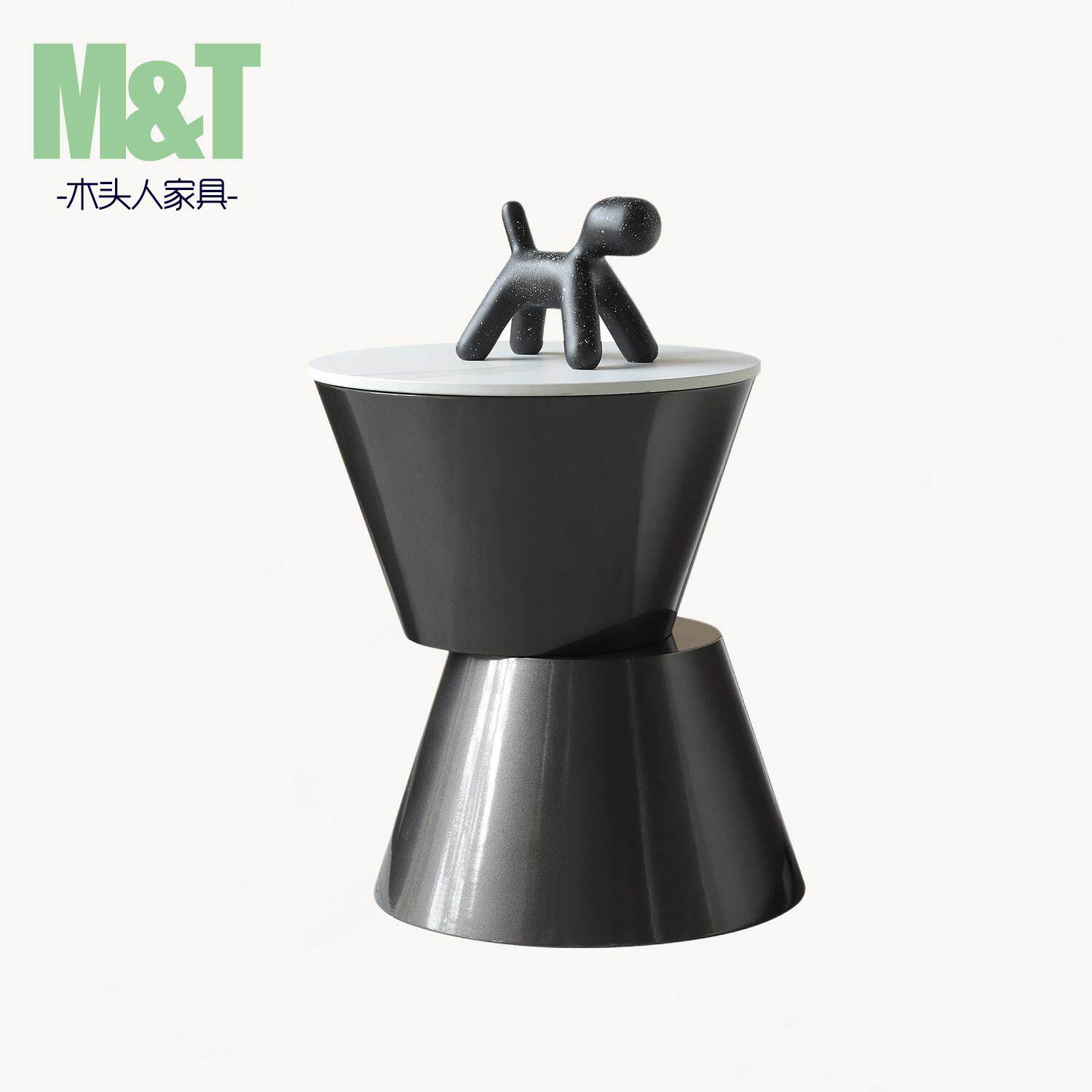 现代岩板茶几艺术风小边几圆桌移动家用客厅卧室沙发角几铁艺边几