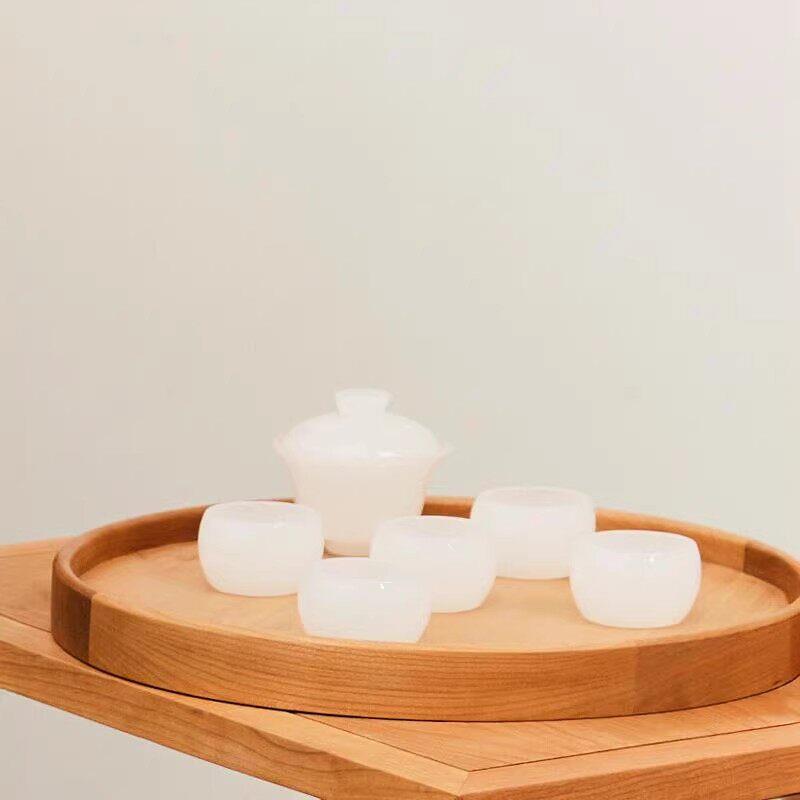 时间对面圆满茶盘樱桃木黑胡桃新款家用圆形长方形托盘茶盘果盘