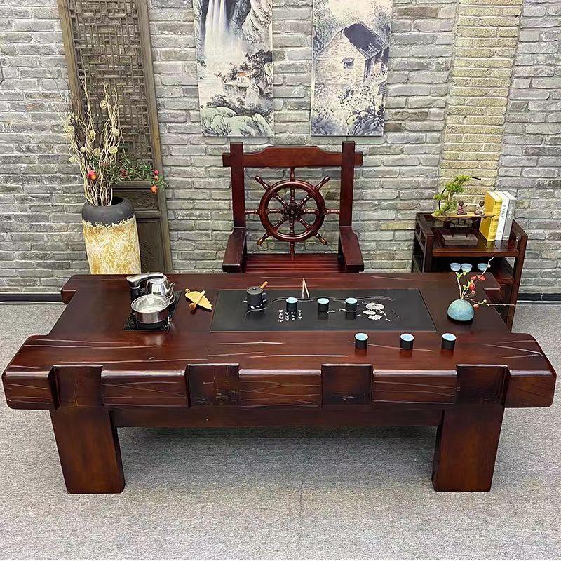老船木茶桌椅组合中式实木家用功夫茶台办公室全自动泡茶几一整套