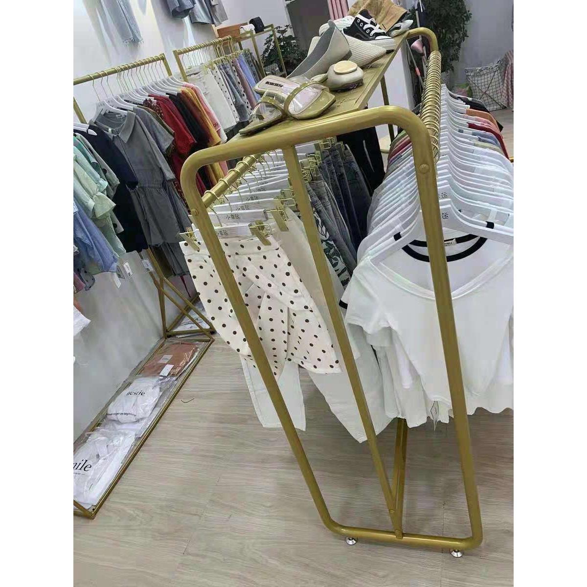 服装店衣服展示架铁艺货架落地式金色双排中岛架女装专用挂衣架子