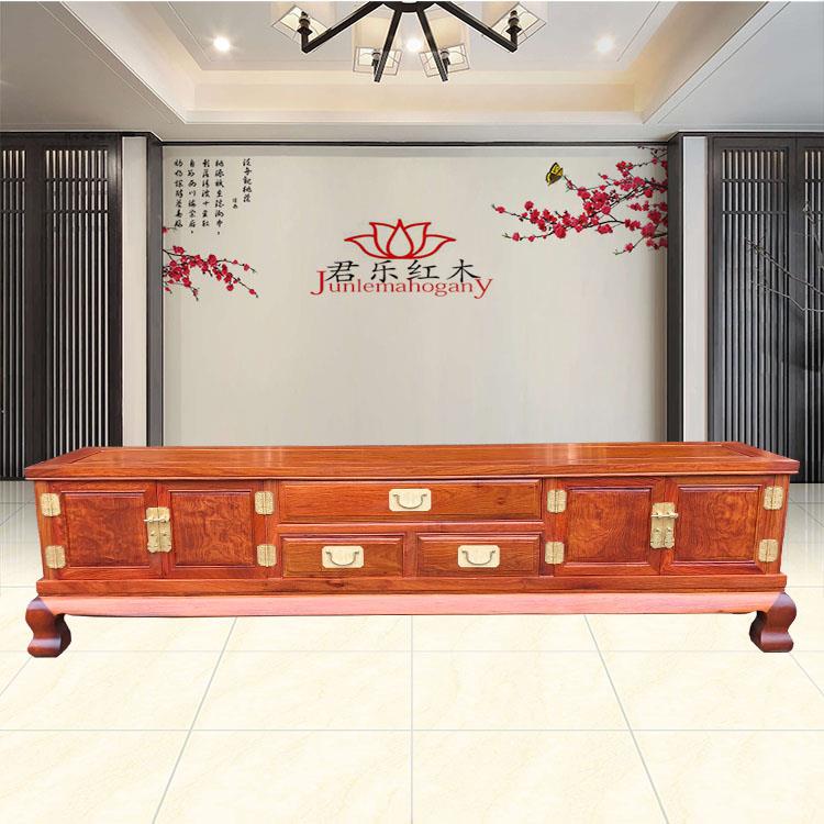 缅甸花梨木2米电视柜大果紫檀实木一体落地影视柜台客厅红木家俱