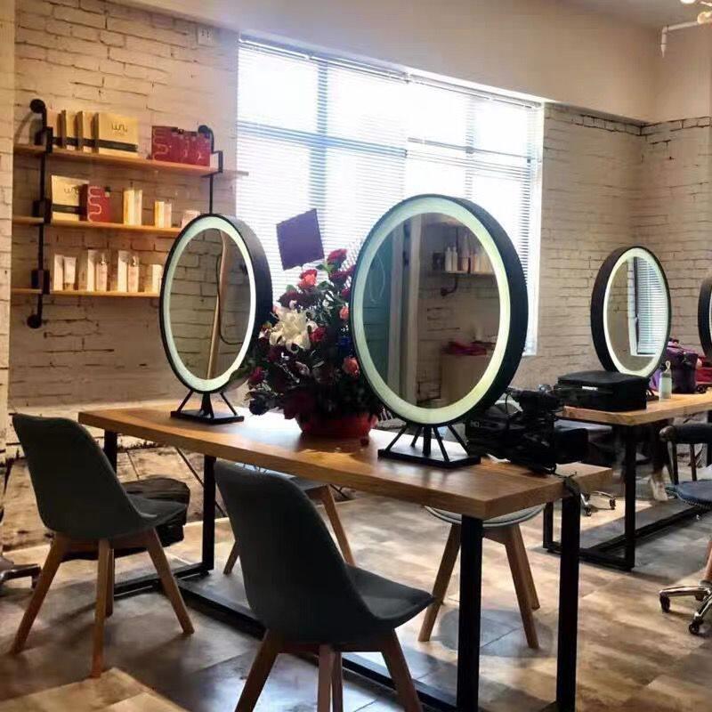 北欧Led镜理发店发廊美容院美发店影楼双面化妆镜带灯双面台式镜