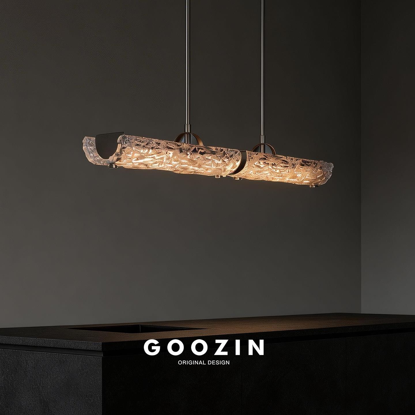 GOOZIN轻奢饭厅吊灯意式高端极简全光谱岛台别墅一字长条玻璃灯具