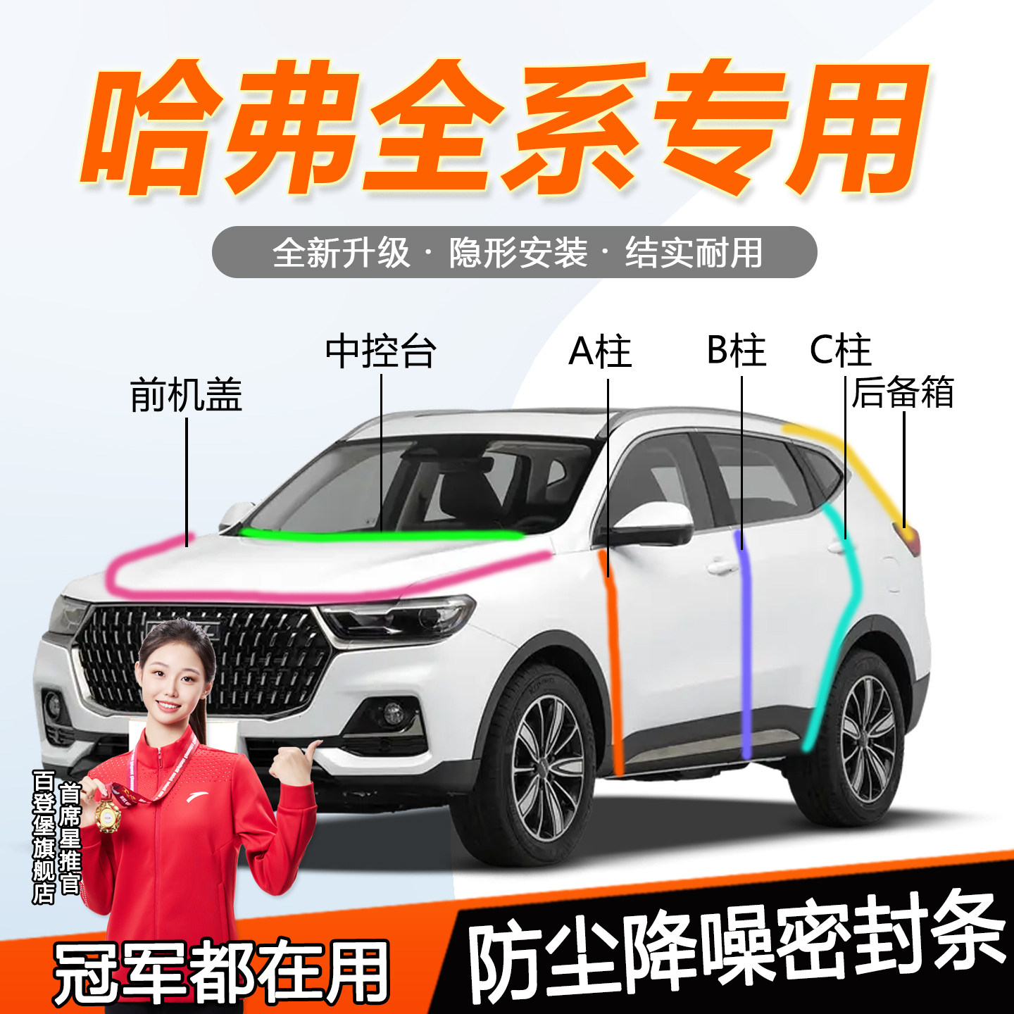哈佛专用密封条H6/5/4大狗猛龙赤兔神兽汽车门BC柱中控台隔音胶条