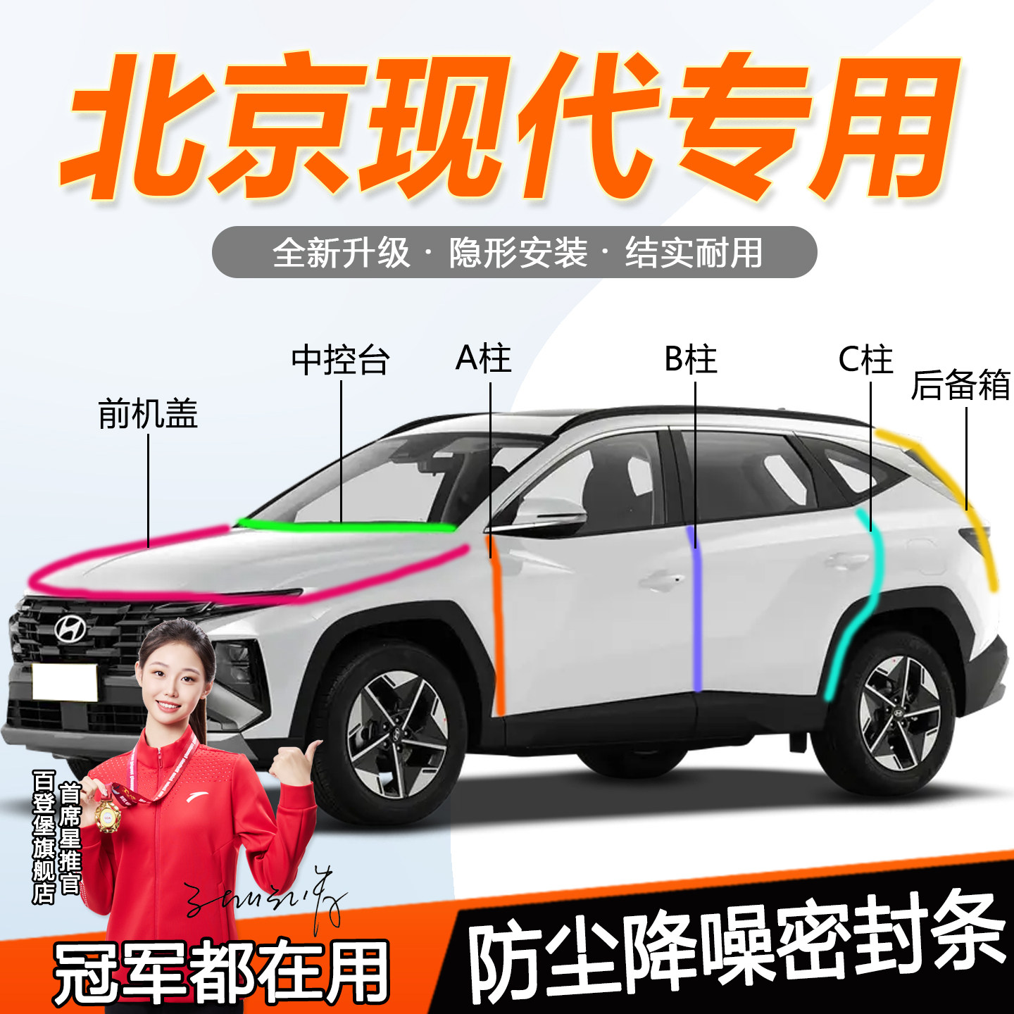 北京现代车门缝密封条名图悦动iX35朗动库斯途瑞纳ABC柱中控胶条