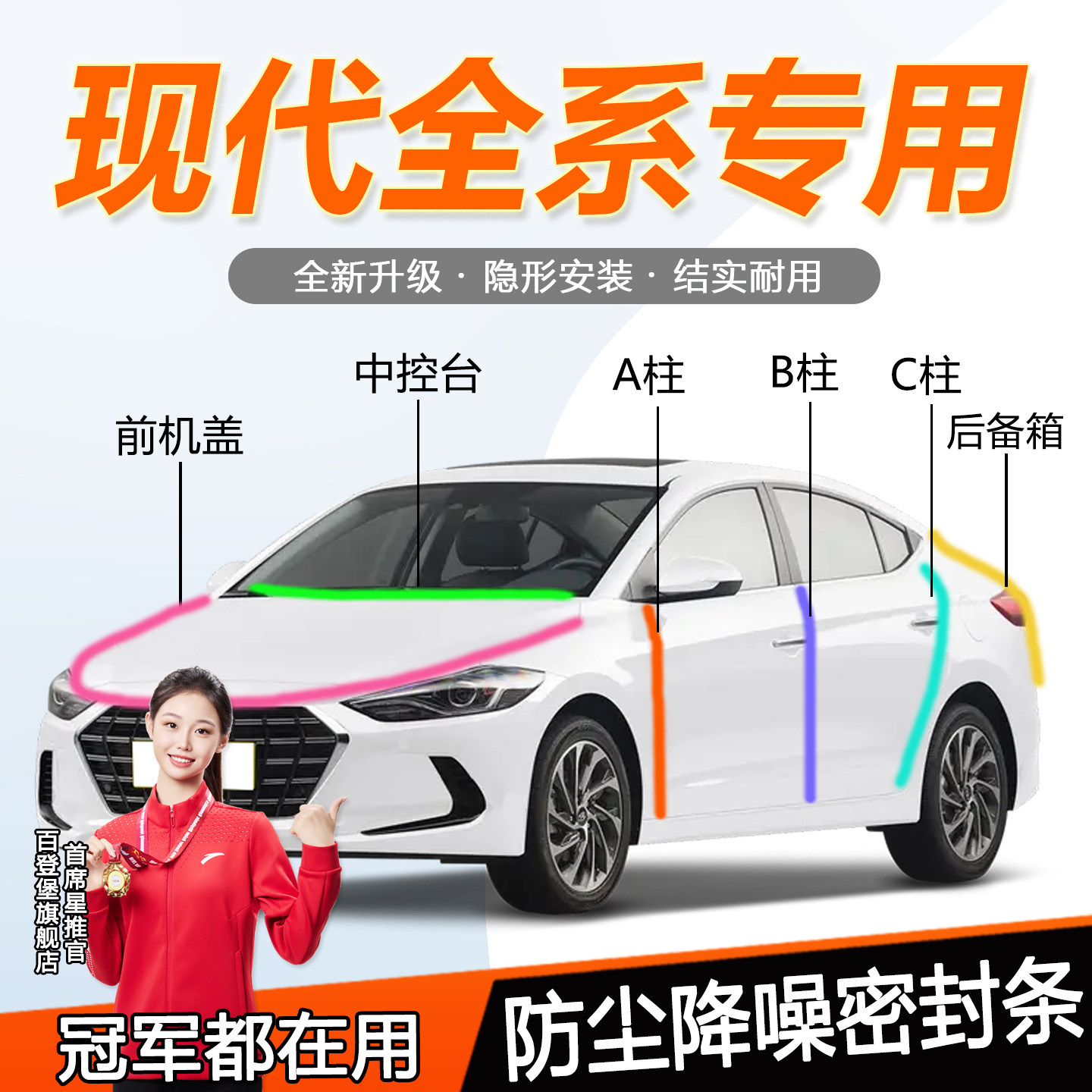 现代专用密封条iX25/IX35途胜胜达朗动汽车门ABC柱中控台隔音胶条