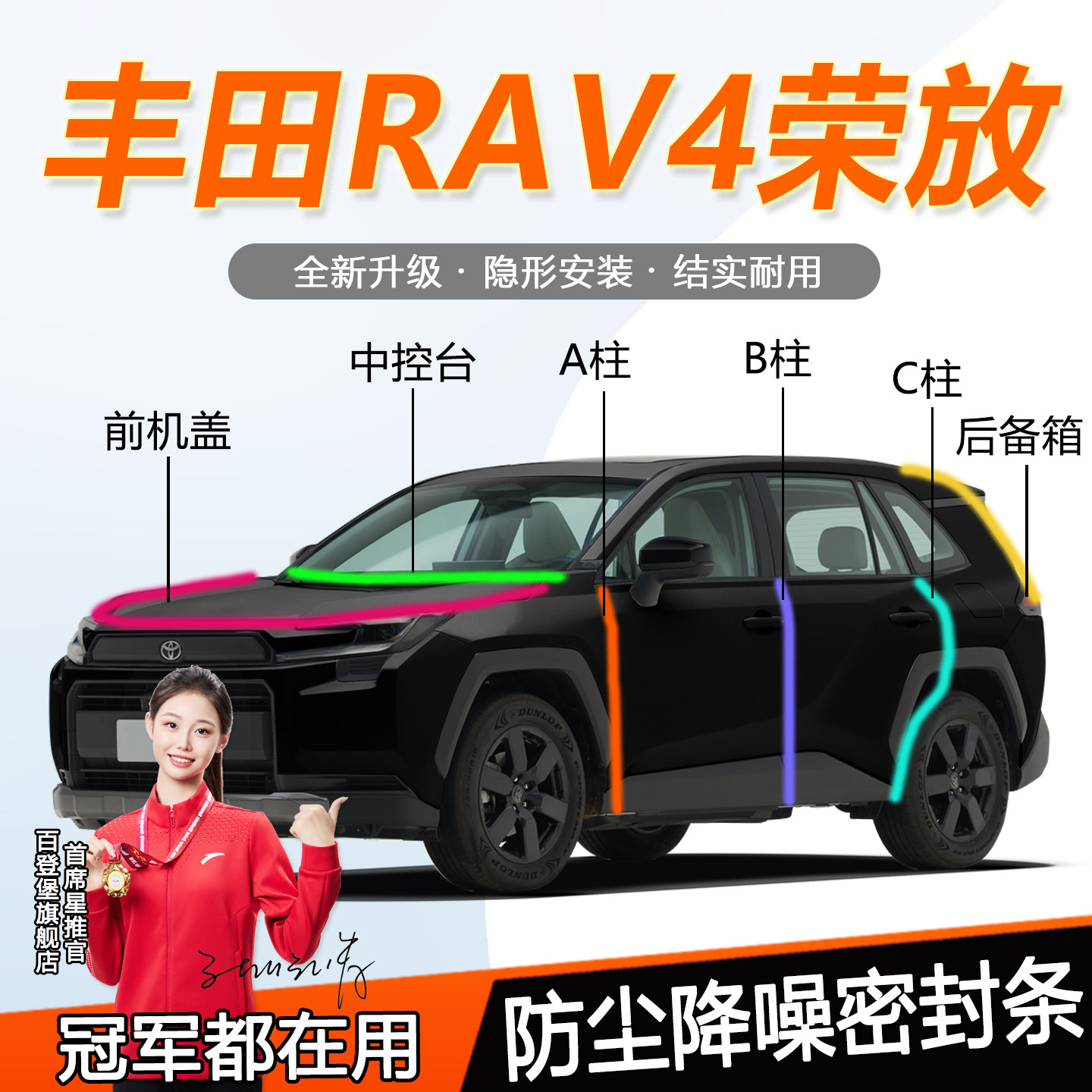 丰田RAV4荣放/双擎汽车门密封条中控台汽车门ABC柱机盖后备箱胶条