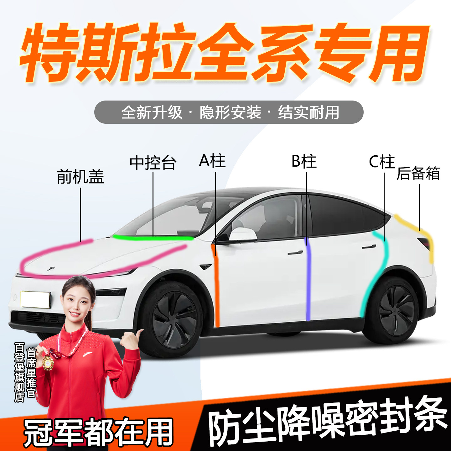 特斯拉/焕新/Model3/ModelY/ModelS车门BC柱中控台尾箱隔音密封条