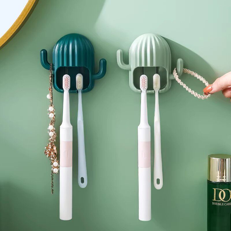 仙人掌牙刷置物架轻奢可爱洗漱卡通卫生间电动牙刷架免打孔壁挂式