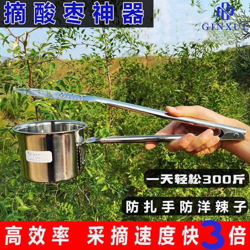 新型加长不锈钢摘酸枣神器摘果器采果野果摘山枣采摘蓝莓摘柏灵果